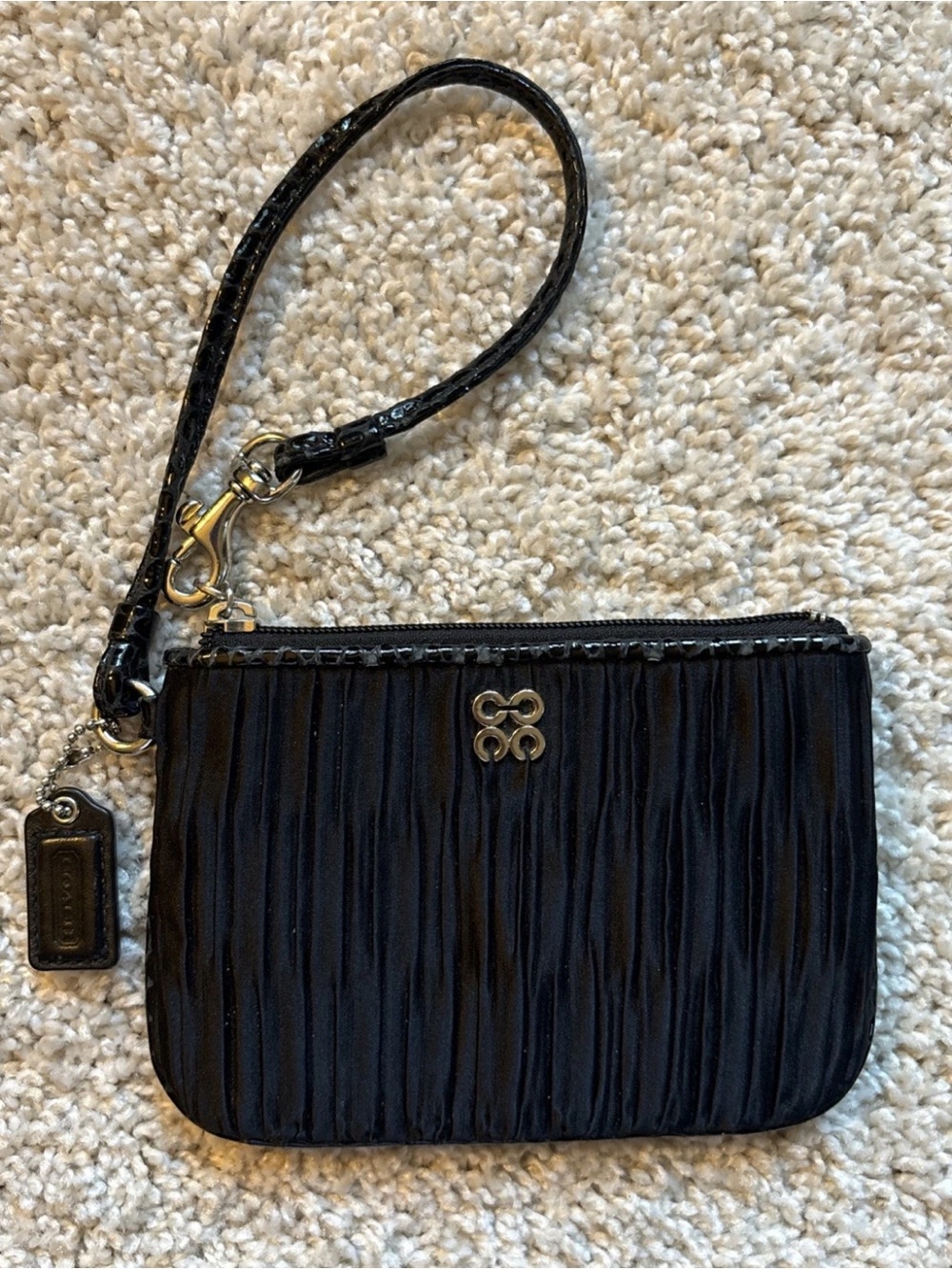 Coach Black Satin   Pleated Wristlet with Gold Accents - Picture 2 of 8